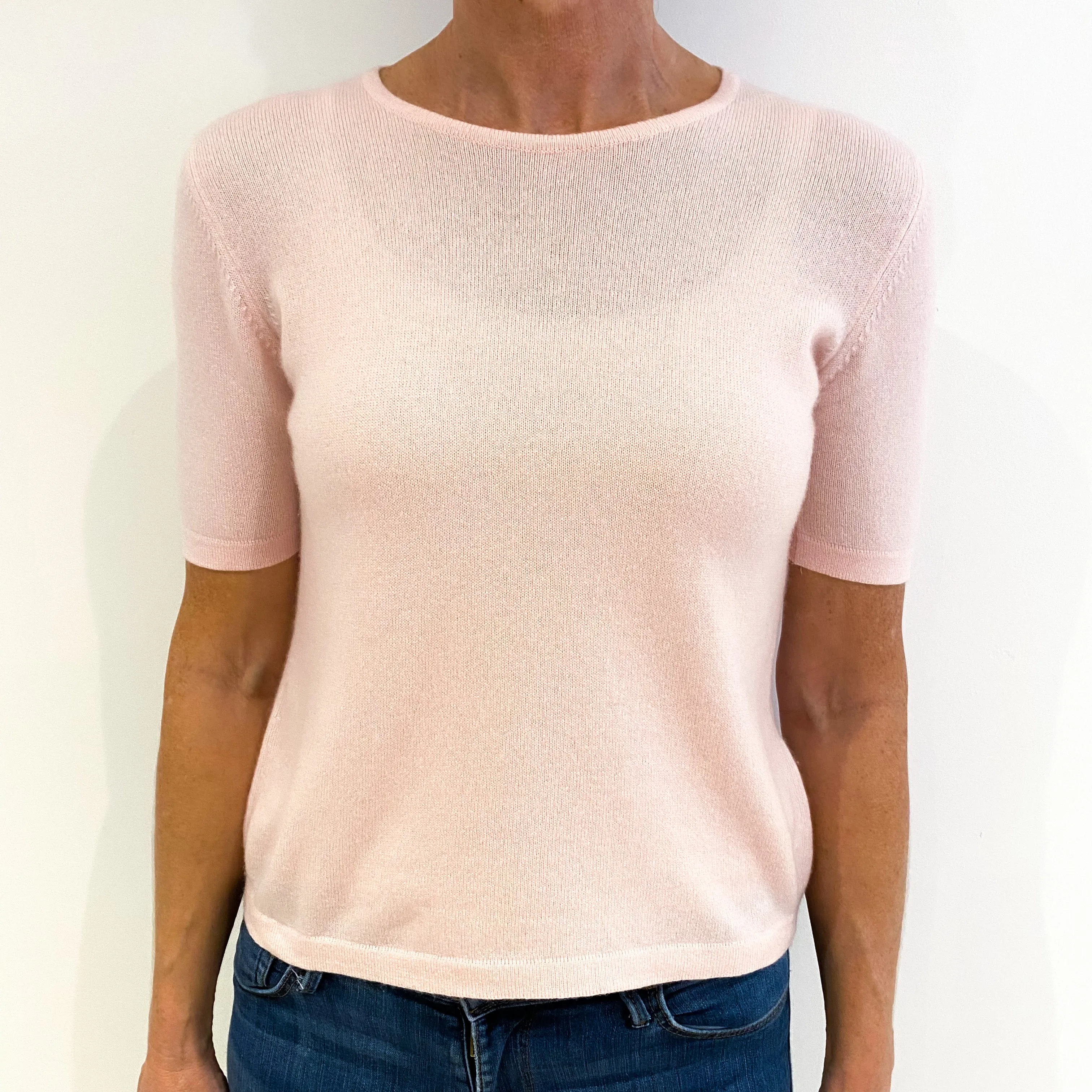 Shell Pink Short Sleeved Cashmere Crew Neck Jumper Small