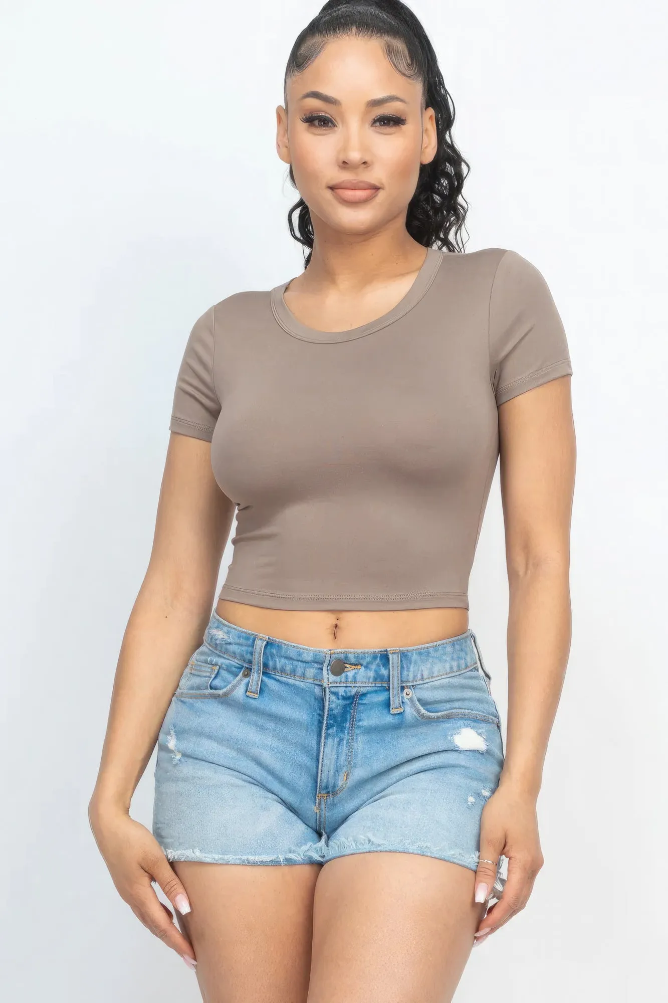 Short Sleeve Roundneck Crop Top for Women