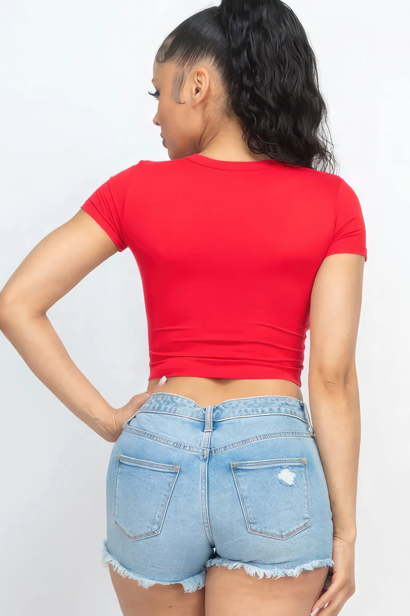 Short Sleeve Roundneck Crop Top for Women