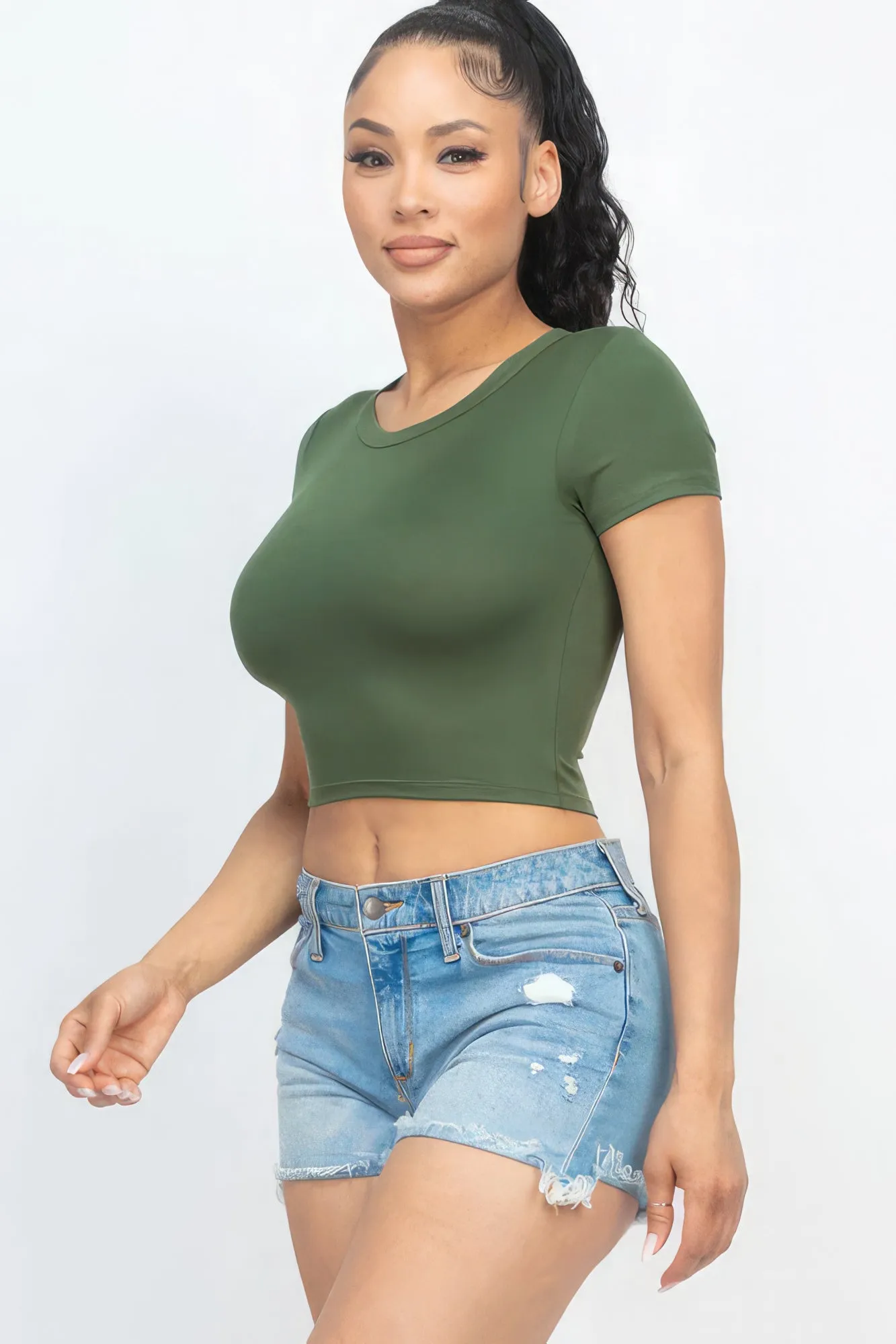 Short Sleeve Roundneck Crop Top for Women