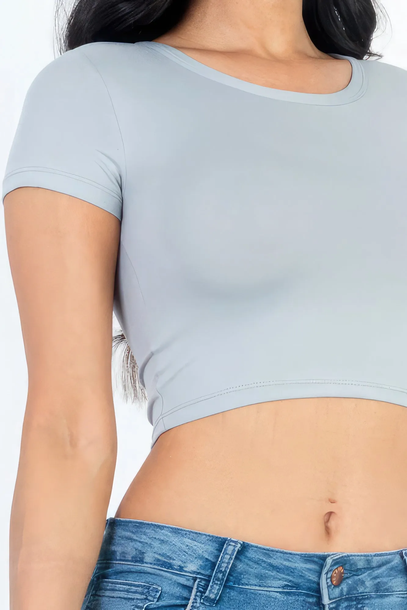 Short Sleeve Roundneck Crop Top for Women