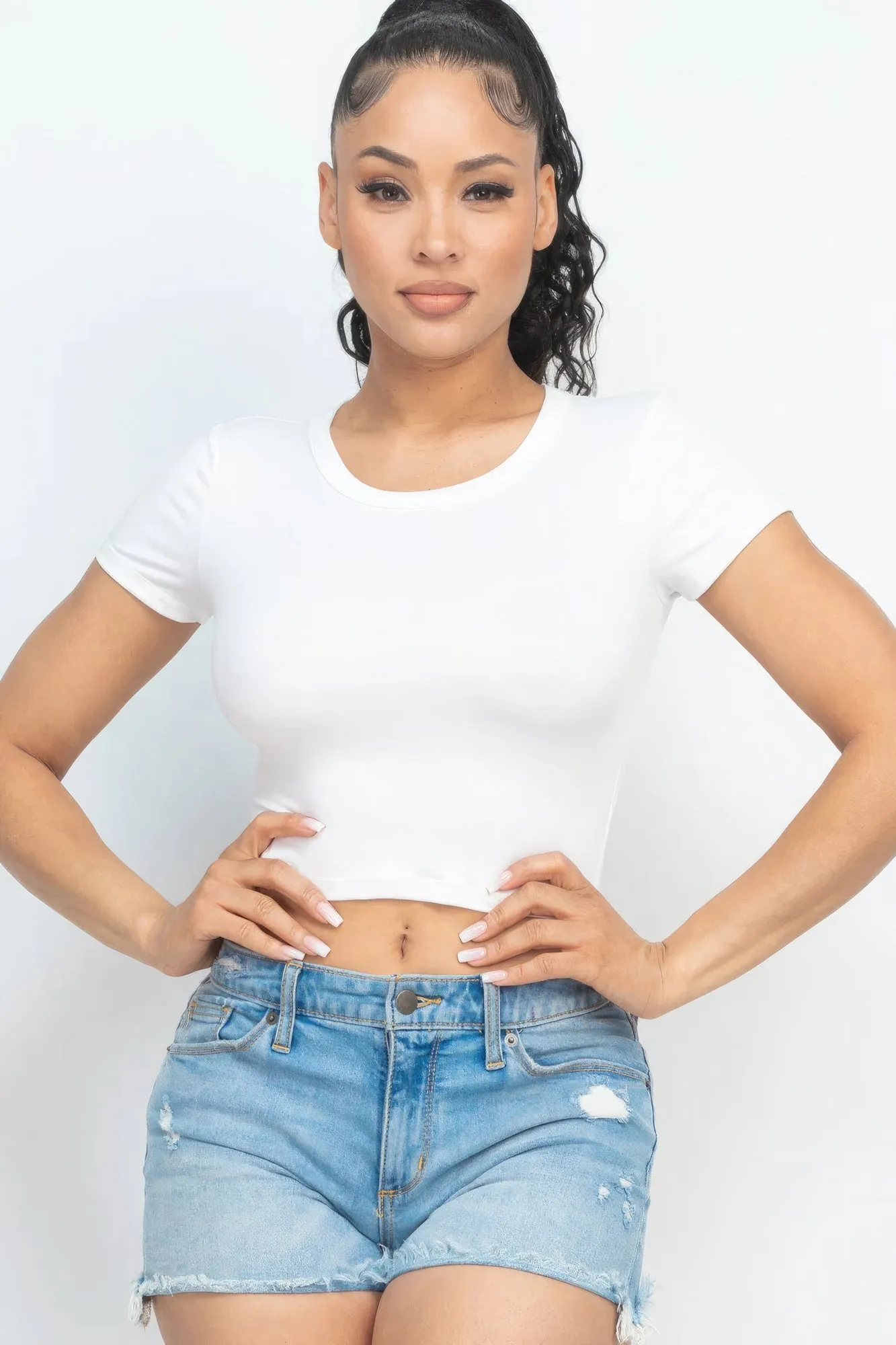 Short Sleeve Roundneck Crop Top for Women
