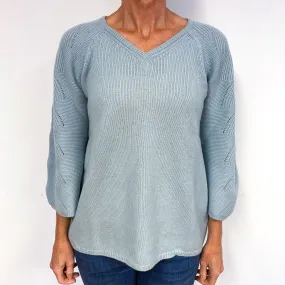 Sky Blue 3/4 Sleeve Cashmere V-Neck Jumper Medium