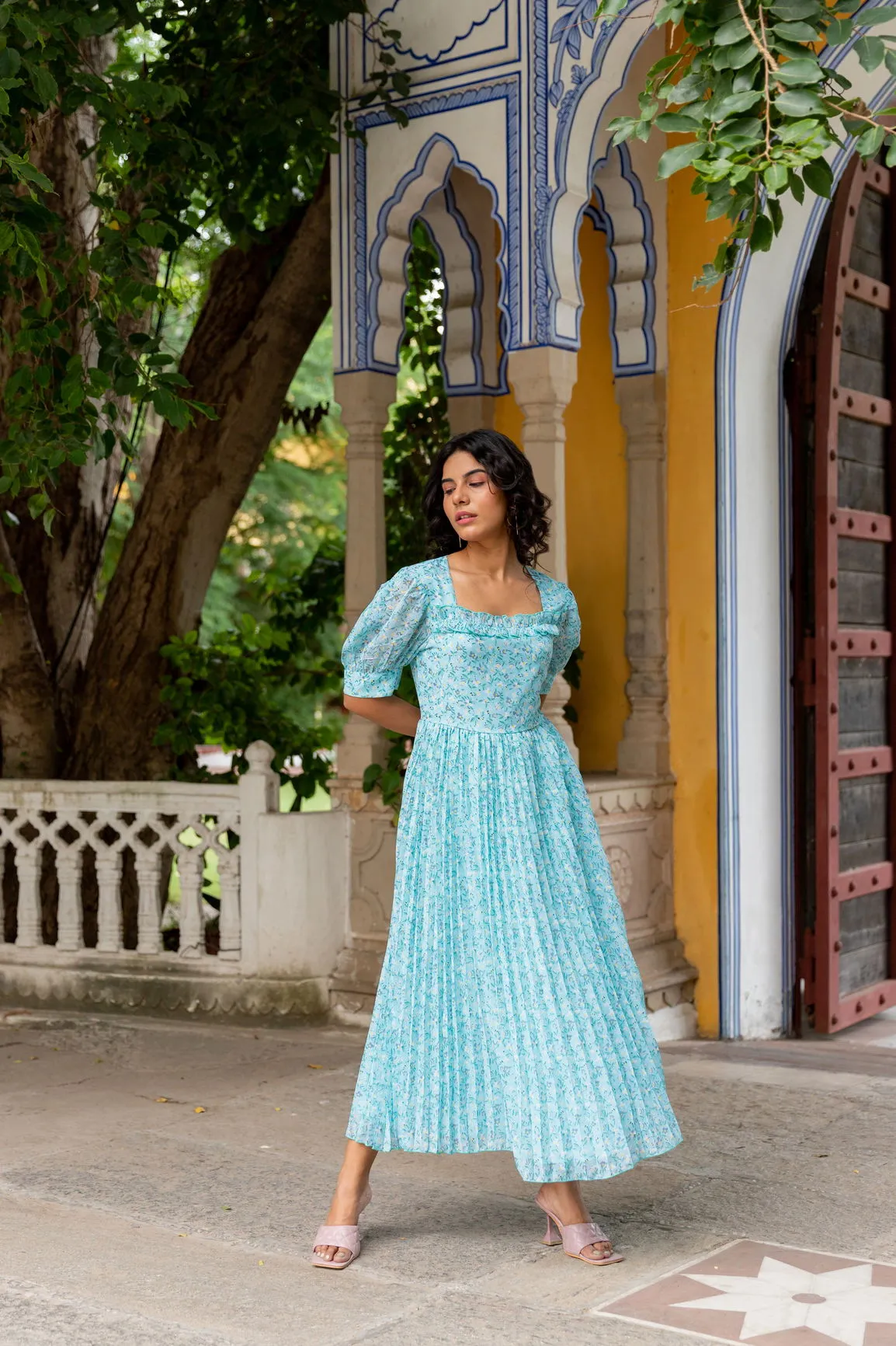 SKY BLUE PLEATED MAXI