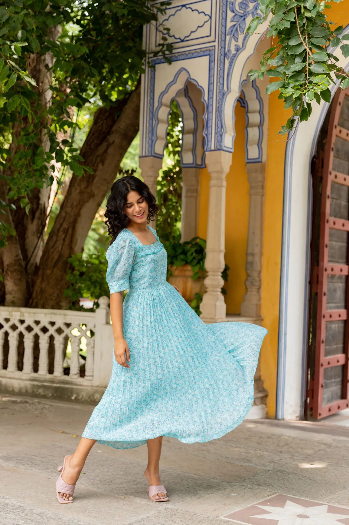 SKY BLUE PLEATED MAXI