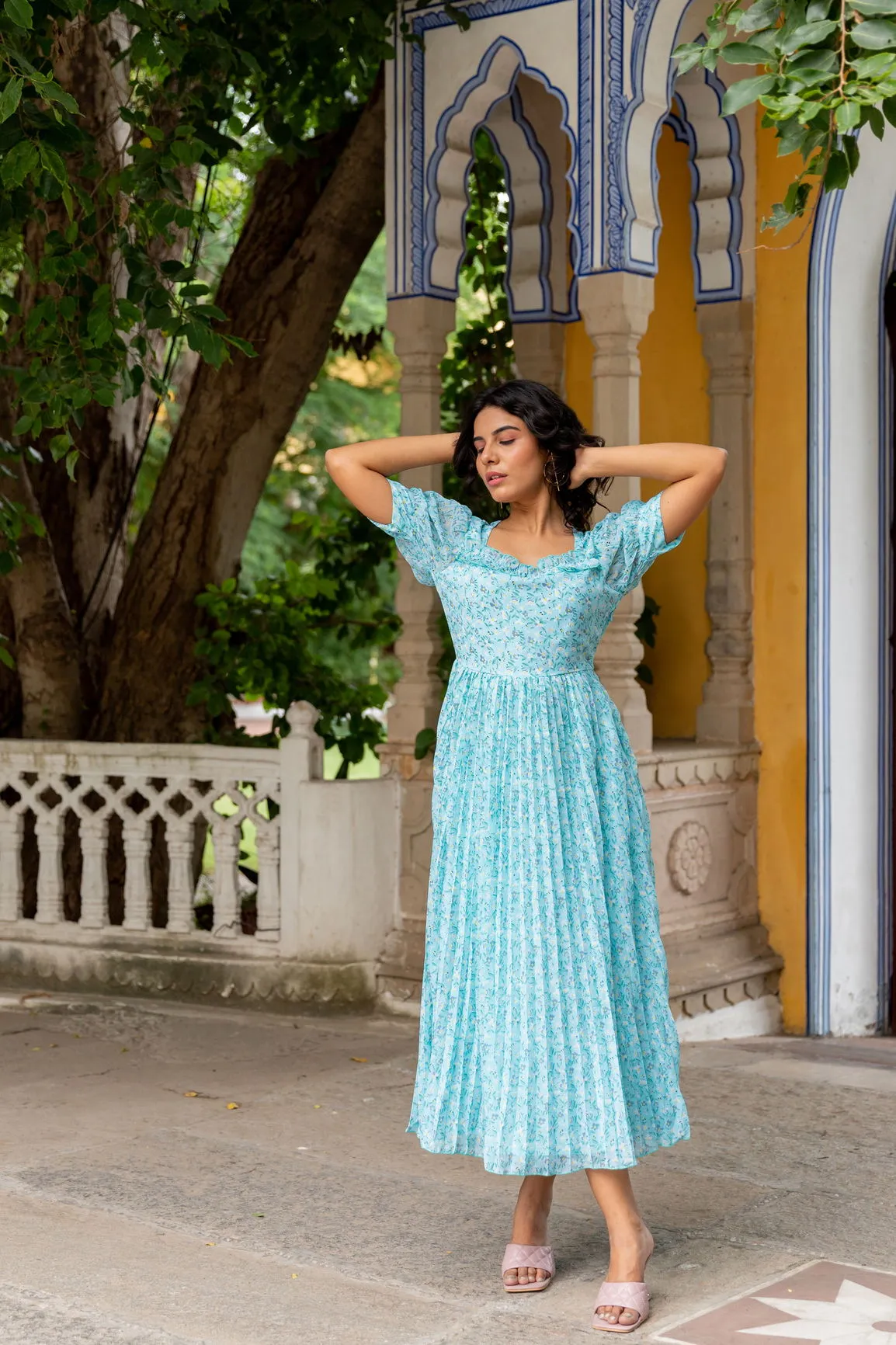 SKY BLUE PLEATED MAXI