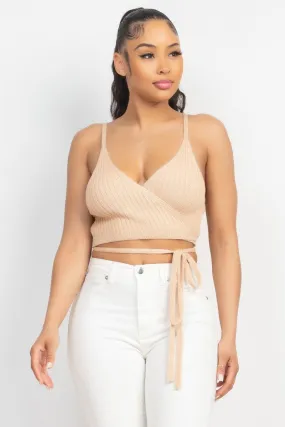 sleeveless ribbed knit wrap crop top