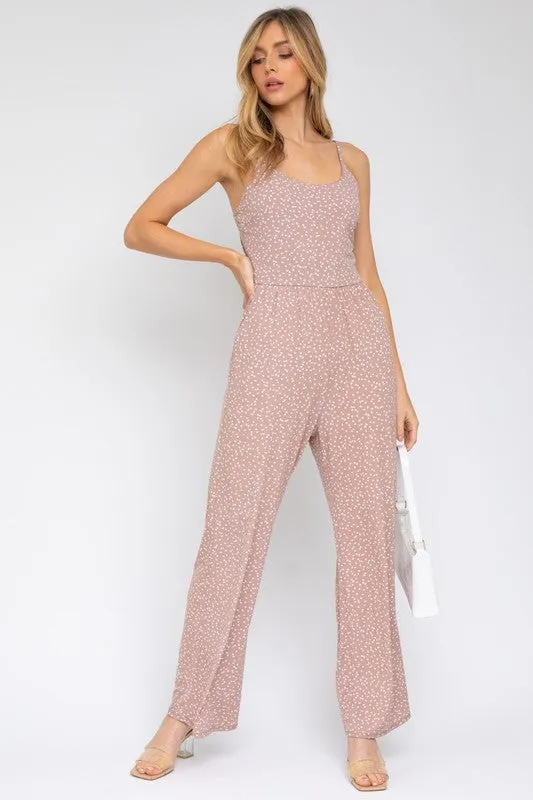 SLEEVELESS SCOOP NECK WIDE LEG JUMPSUIT