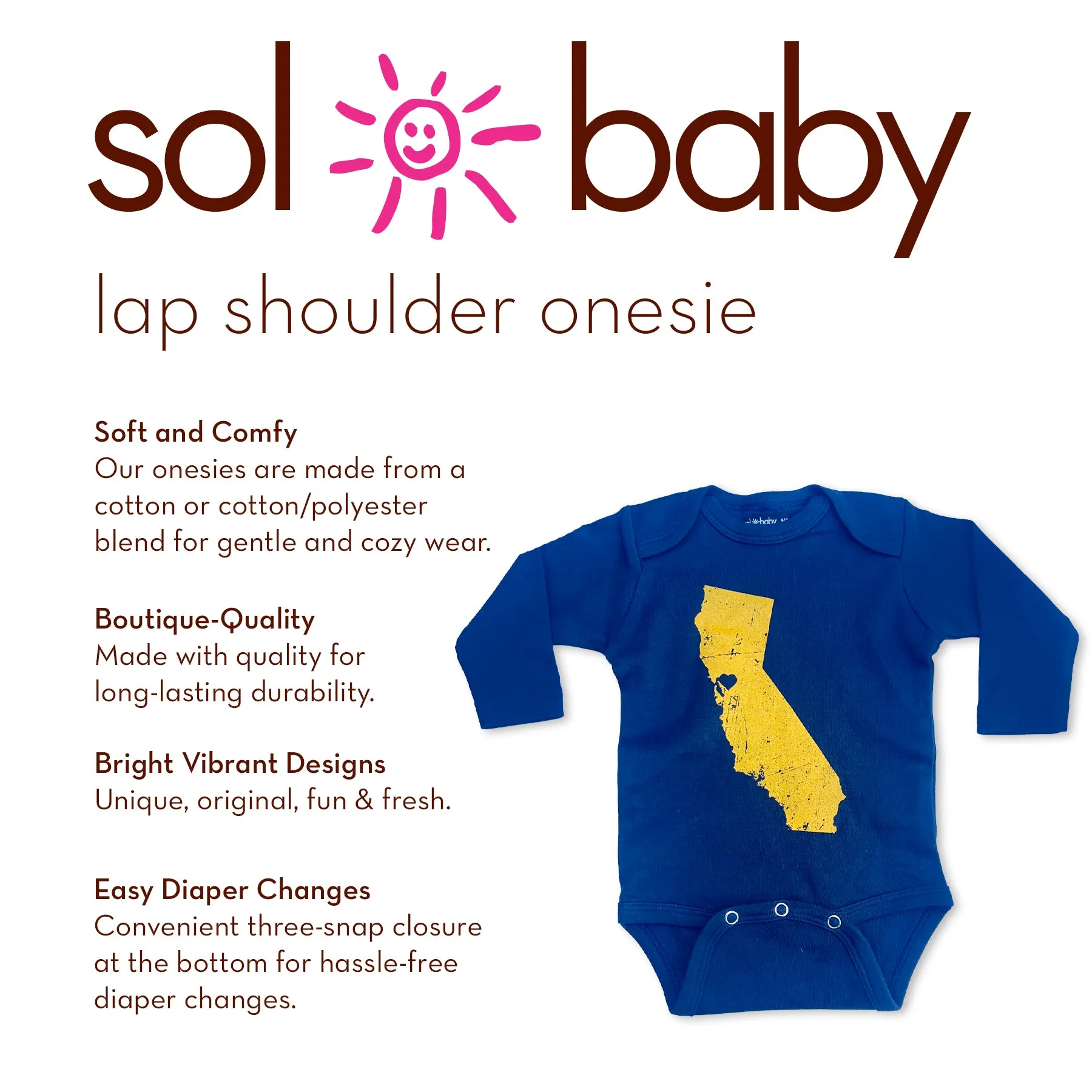 Sol Baby Northern California Love Long Sleeve Navy Blue Bodysuit