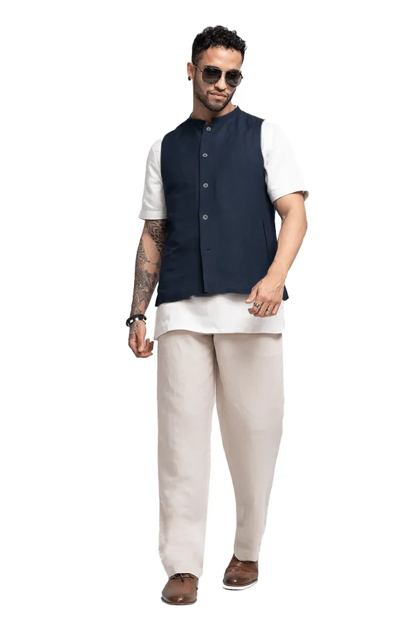 Solid linen blend sleeveless shacket with pockets