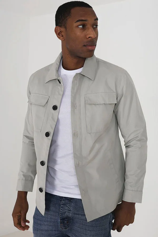 STONE BUTTON THROUGH CUFF DETAIL LONG SLEEVE SHACKET