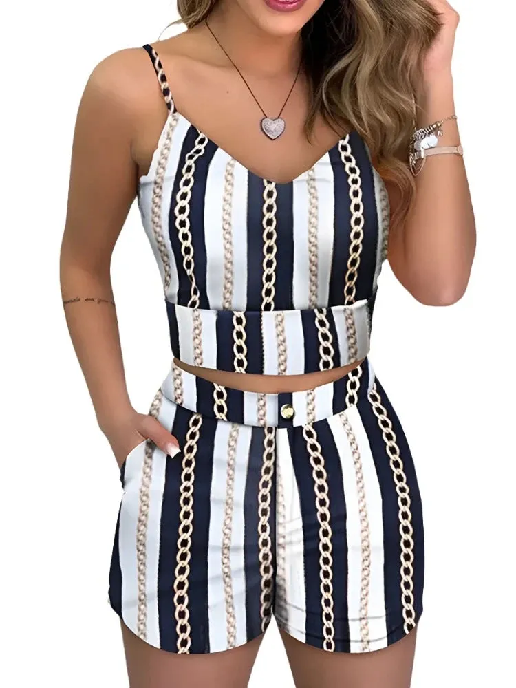 Strap Crop Top & Short Sets Casual Summer Outfits for Women