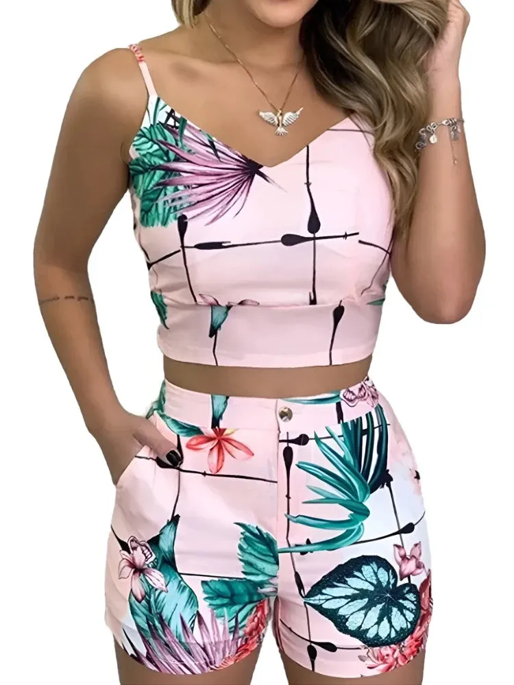 Strap Crop Top & Short Sets Casual Summer Outfits for Women