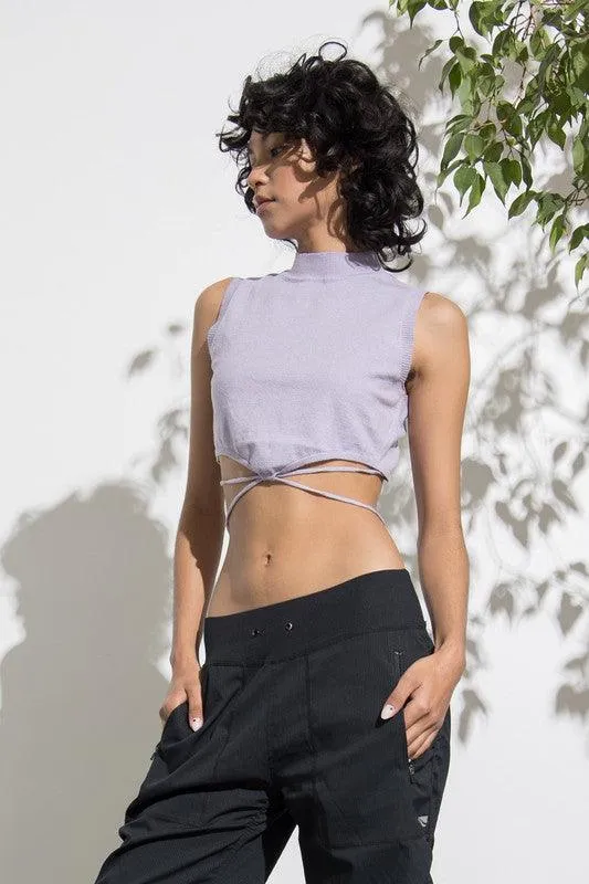string waist tie knit sleeveless crop top