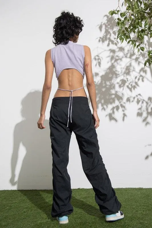 string waist tie knit sleeveless crop top