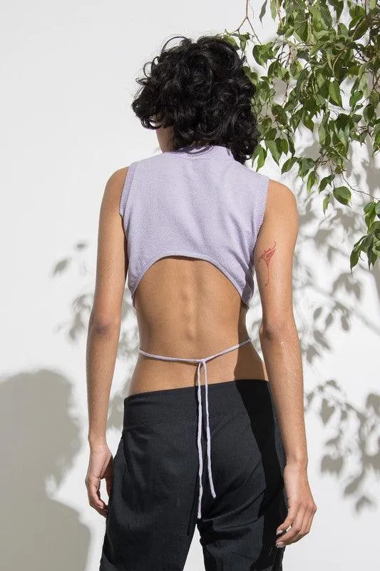 string waist tie knit sleeveless crop top