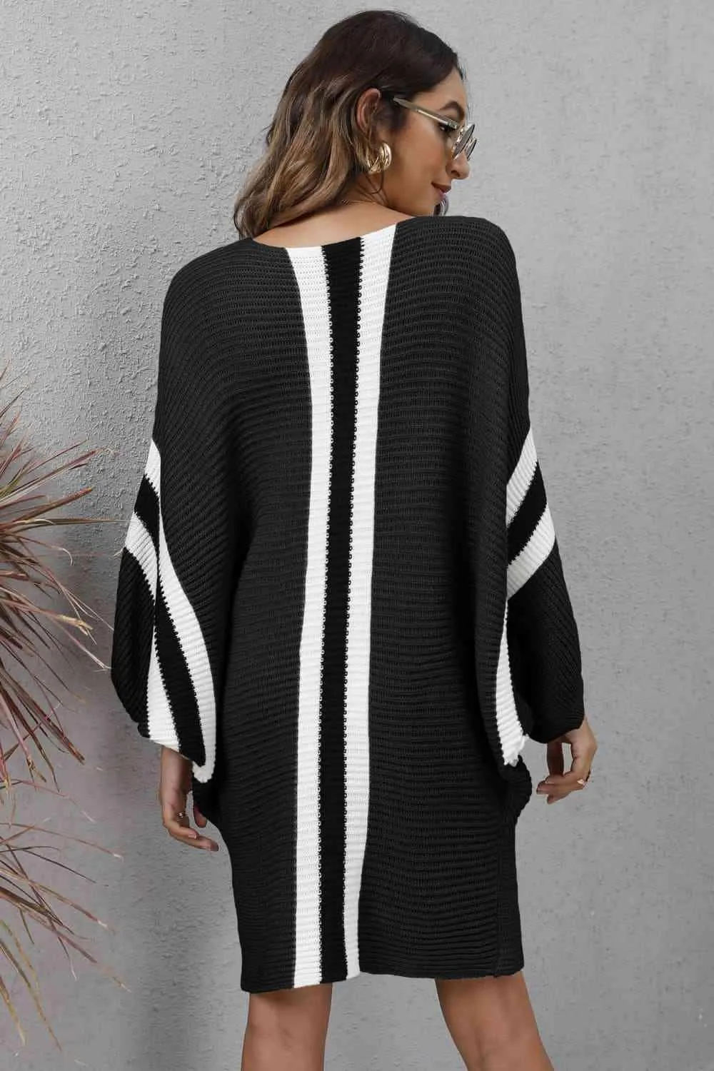Stylishly Warm Rib Knit Dolman Sleeve Sweater Dress