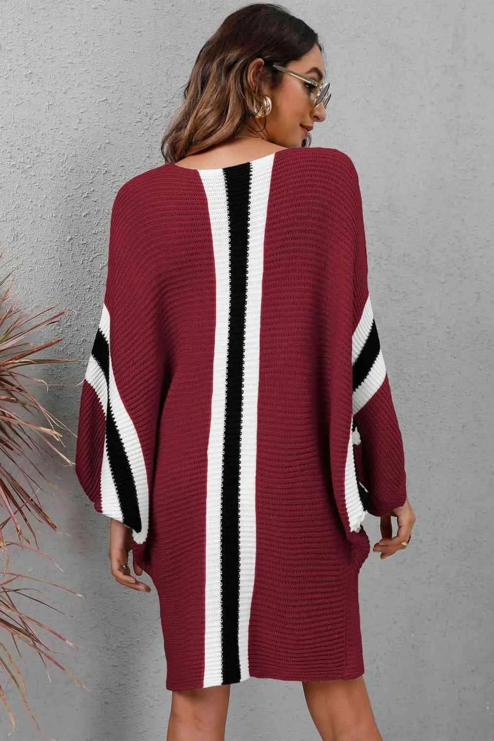 Stylishly Warm Rib Knit Dolman Sleeve Sweater Dress