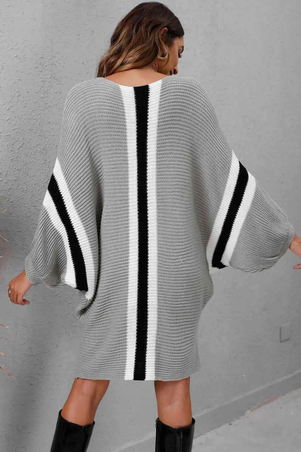 Stylishly Warm Rib Knit Dolman Sleeve Sweater Dress
