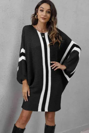 Stylishly Warm Rib Knit Dolman Sleeve Sweater Dress
