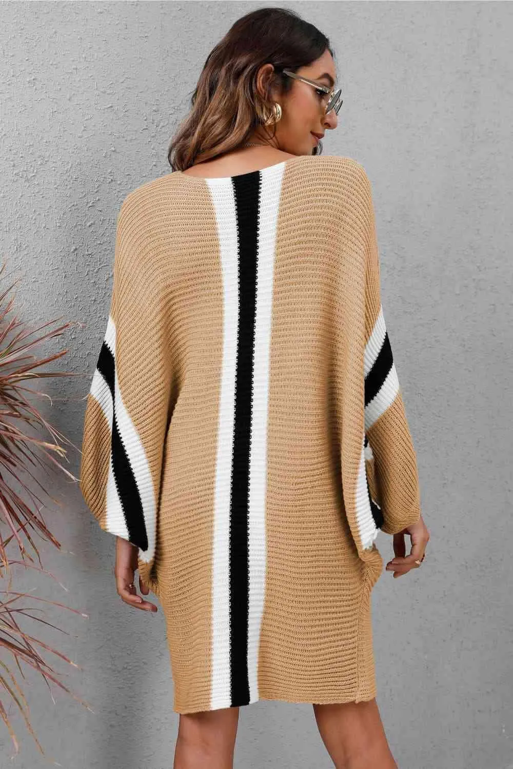 Stylishly Warm Rib Knit Dolman Sleeve Sweater Dress