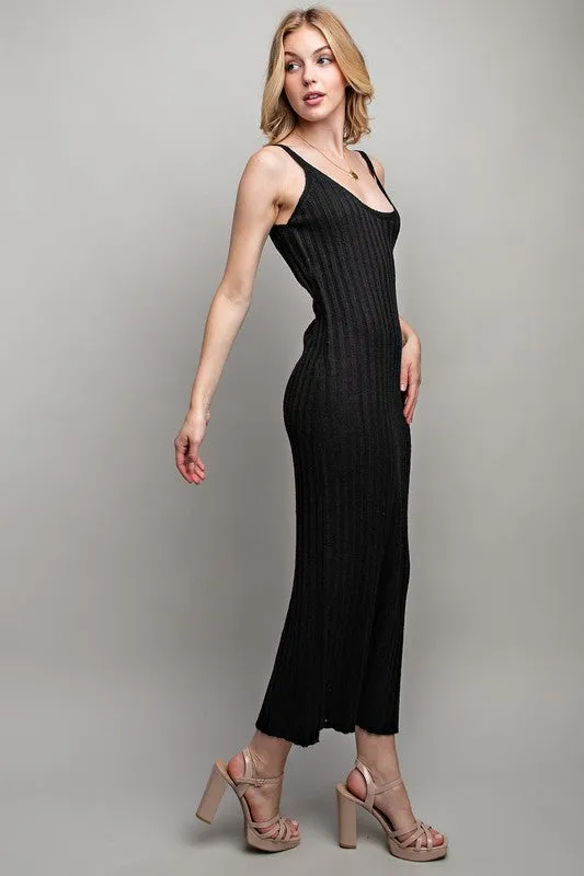 SWEET GENERIS U-Neckline Ribbed-Knit Maxi Dress