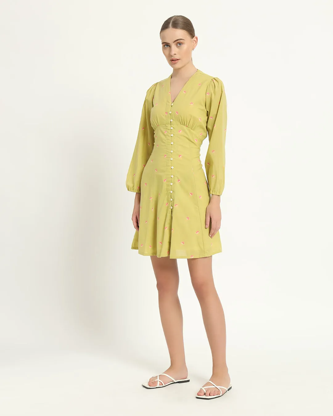 The Dafni Lime Cosmos Cotton Dress