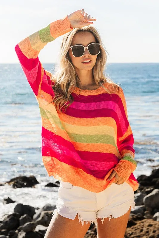 The Lightweight Stripe Sweater in Sugar Crush
