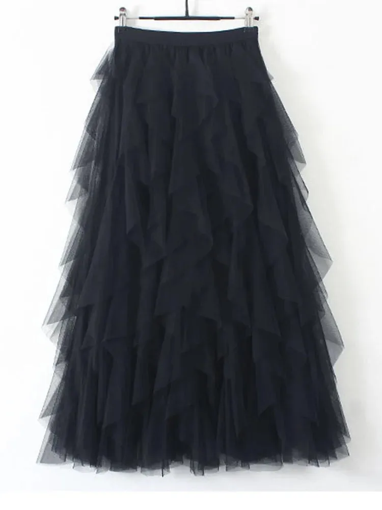 TIGENA - Original Tutu Tulle Long Maxi Skirt Women Fashion 2024 Korean Cute Pink High Waist Pleated Skirt Mesh Female Lady Aesthetic Faldas