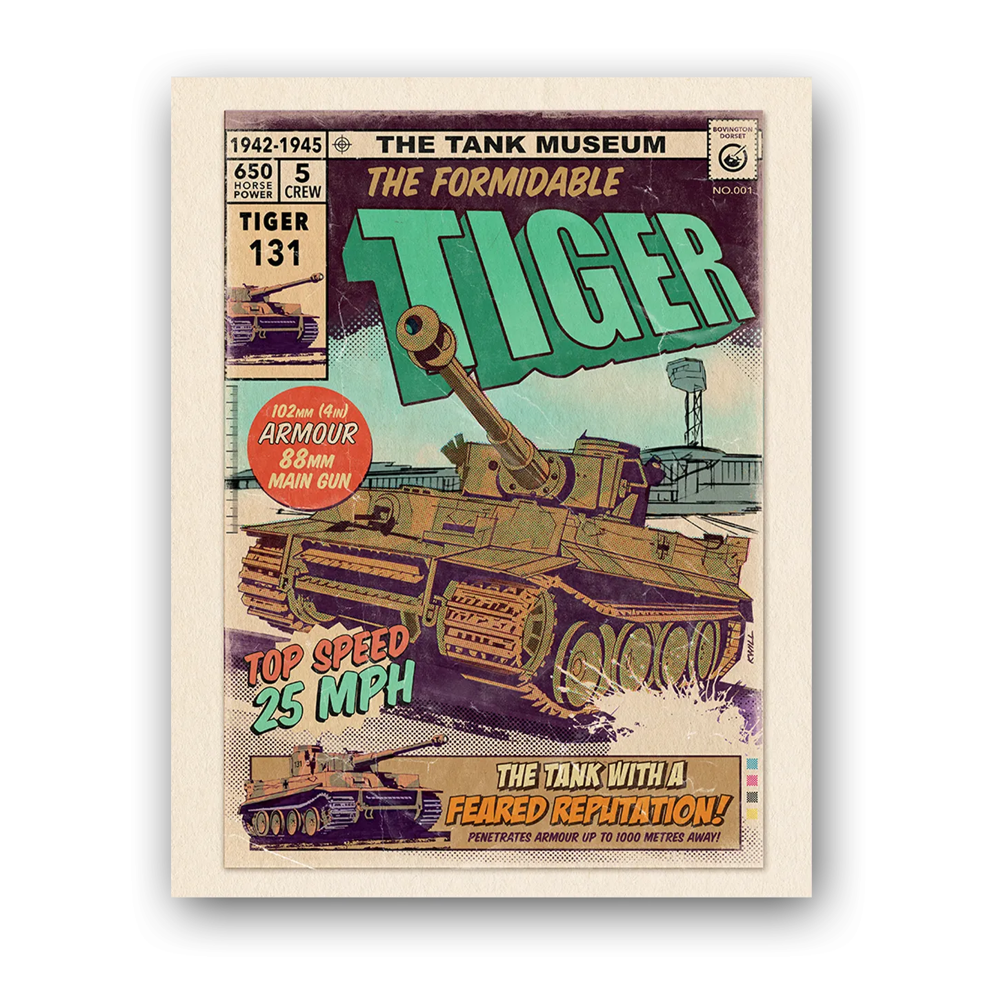 Tiger 131 Tank Comic Illustration Print