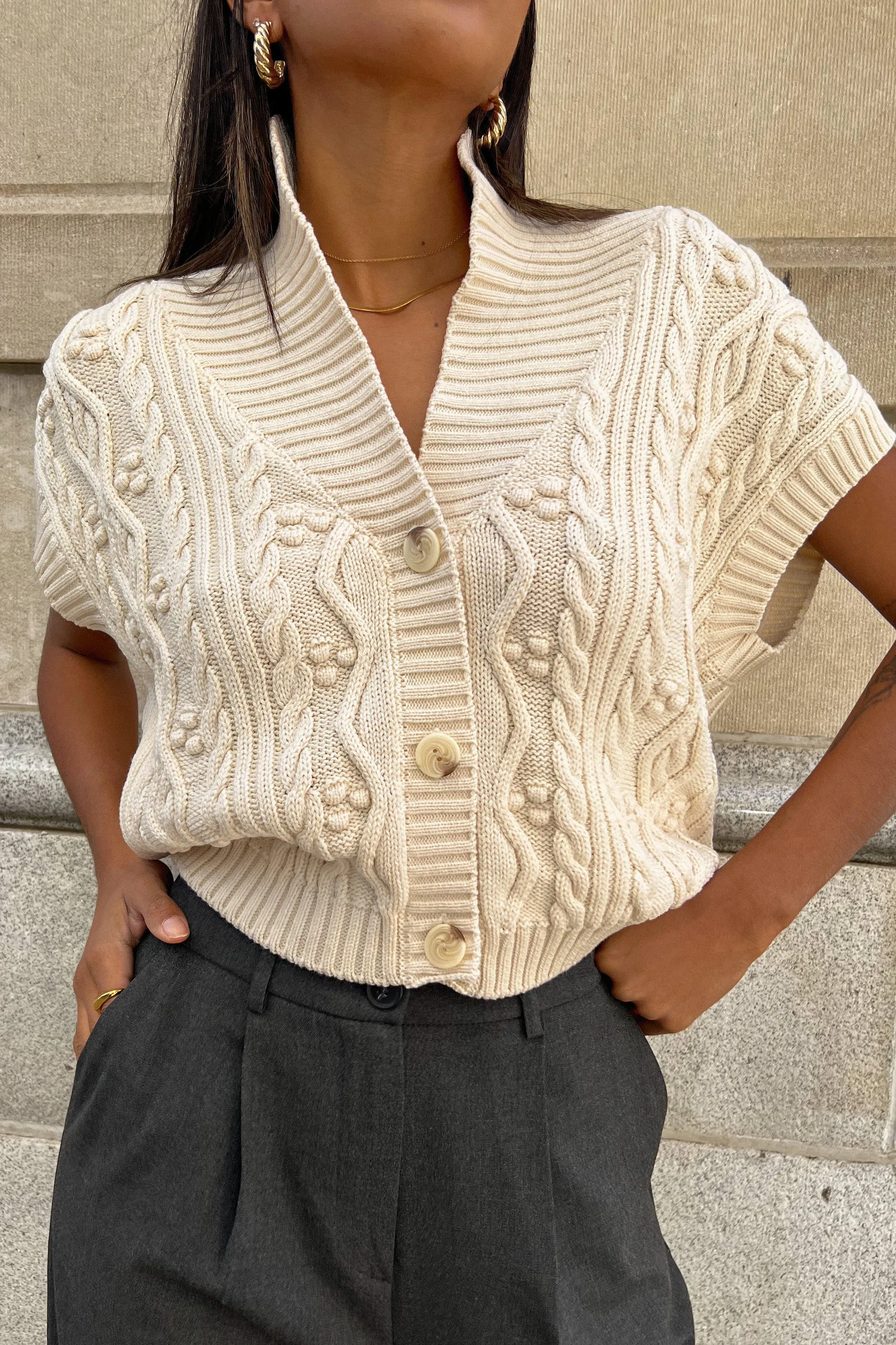 Tori Open Back Cable Knit Sweater