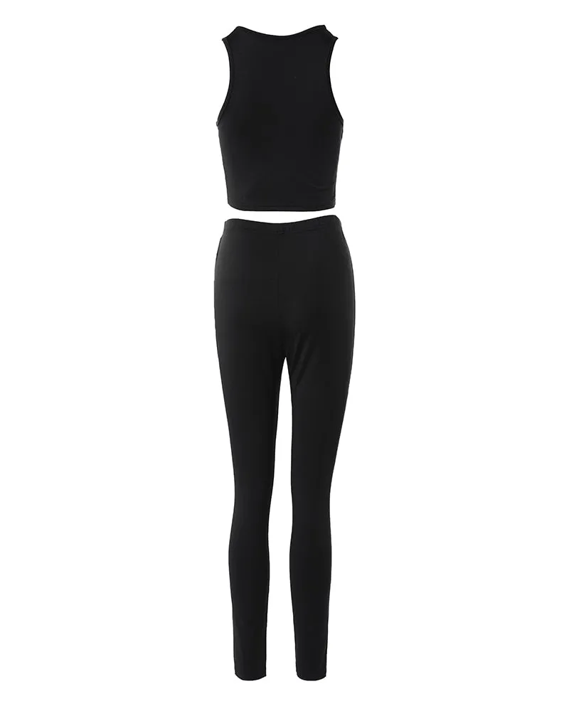 Trendy BlackHigh Waist Crop Top And Bottom Set