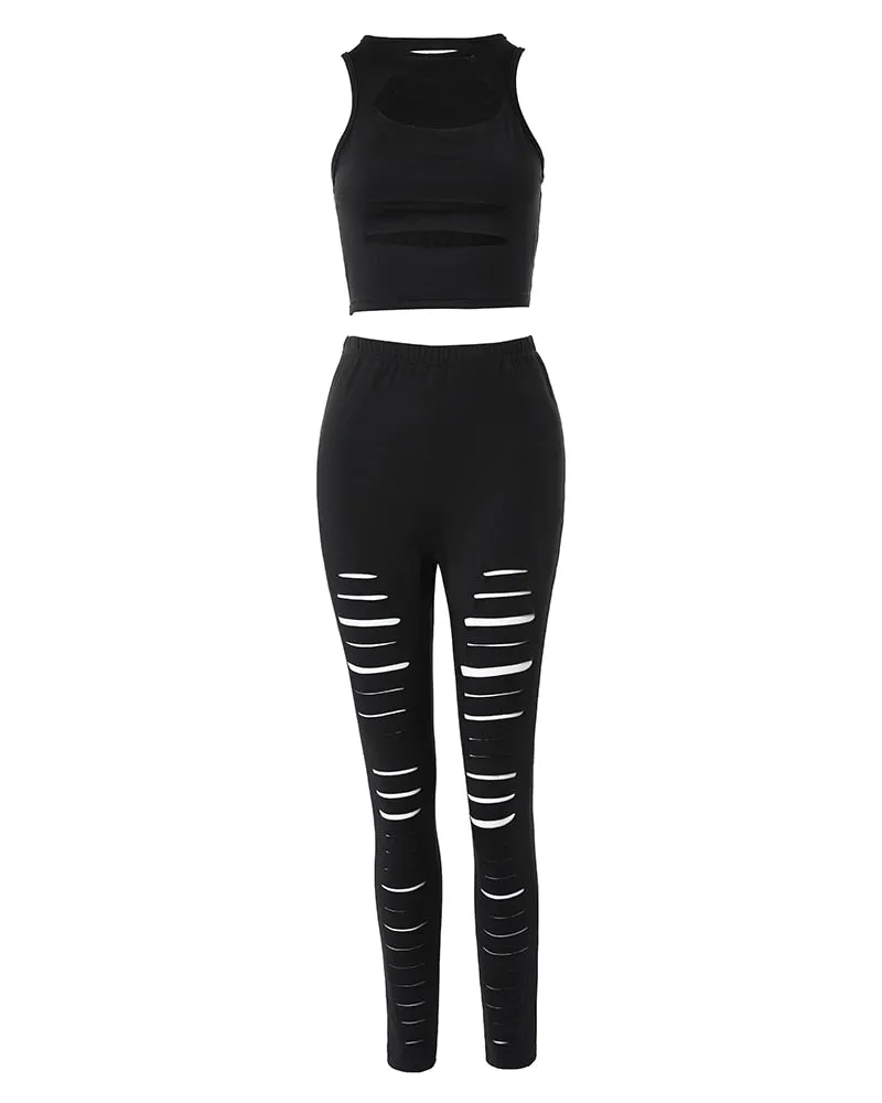 Trendy BlackHigh Waist Crop Top And Bottom Set