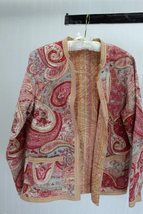 Unbranded Vera Bradley Style Jacket Reversible Quilted Paisley Rose Pink Cream