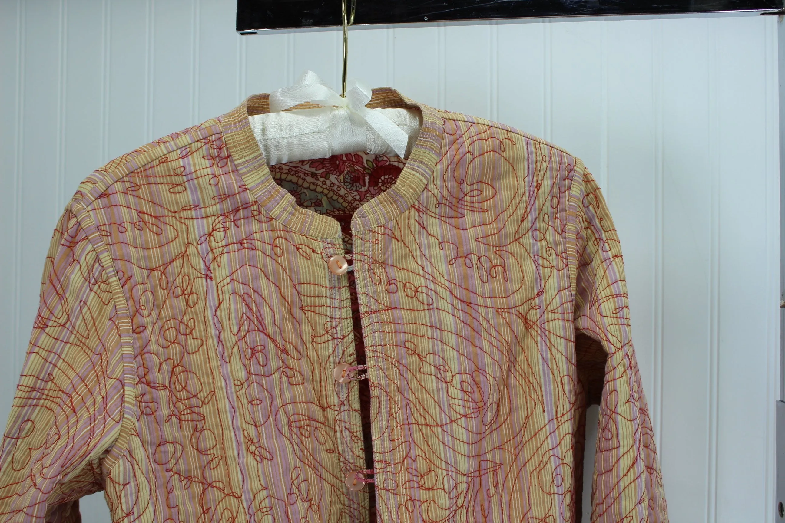 Unbranded Vera Bradley Style Jacket Reversible Quilted Paisley Rose Pink Cream
