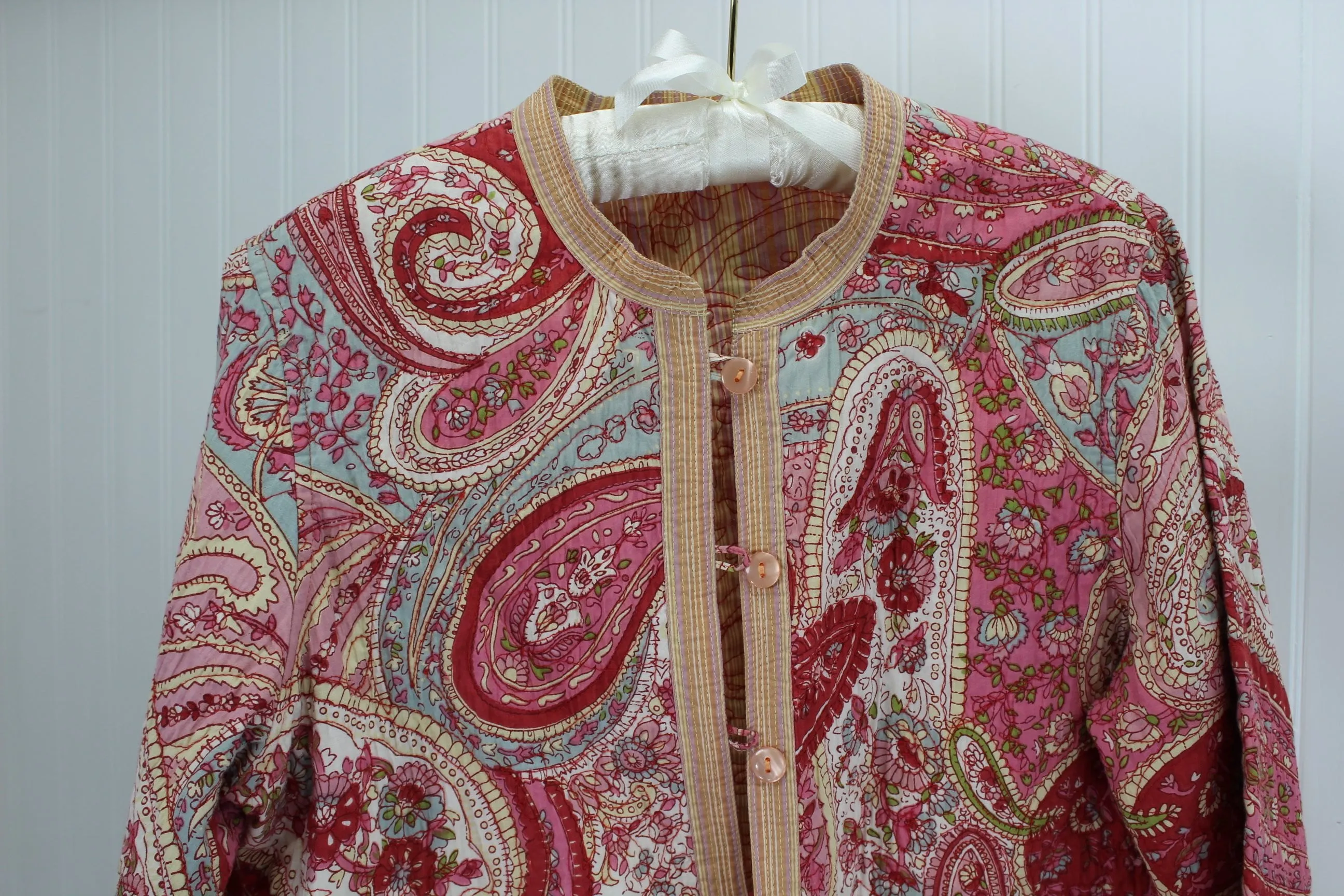 Unbranded Vera Bradley Style Jacket Reversible Quilted Paisley Rose Pink Cream