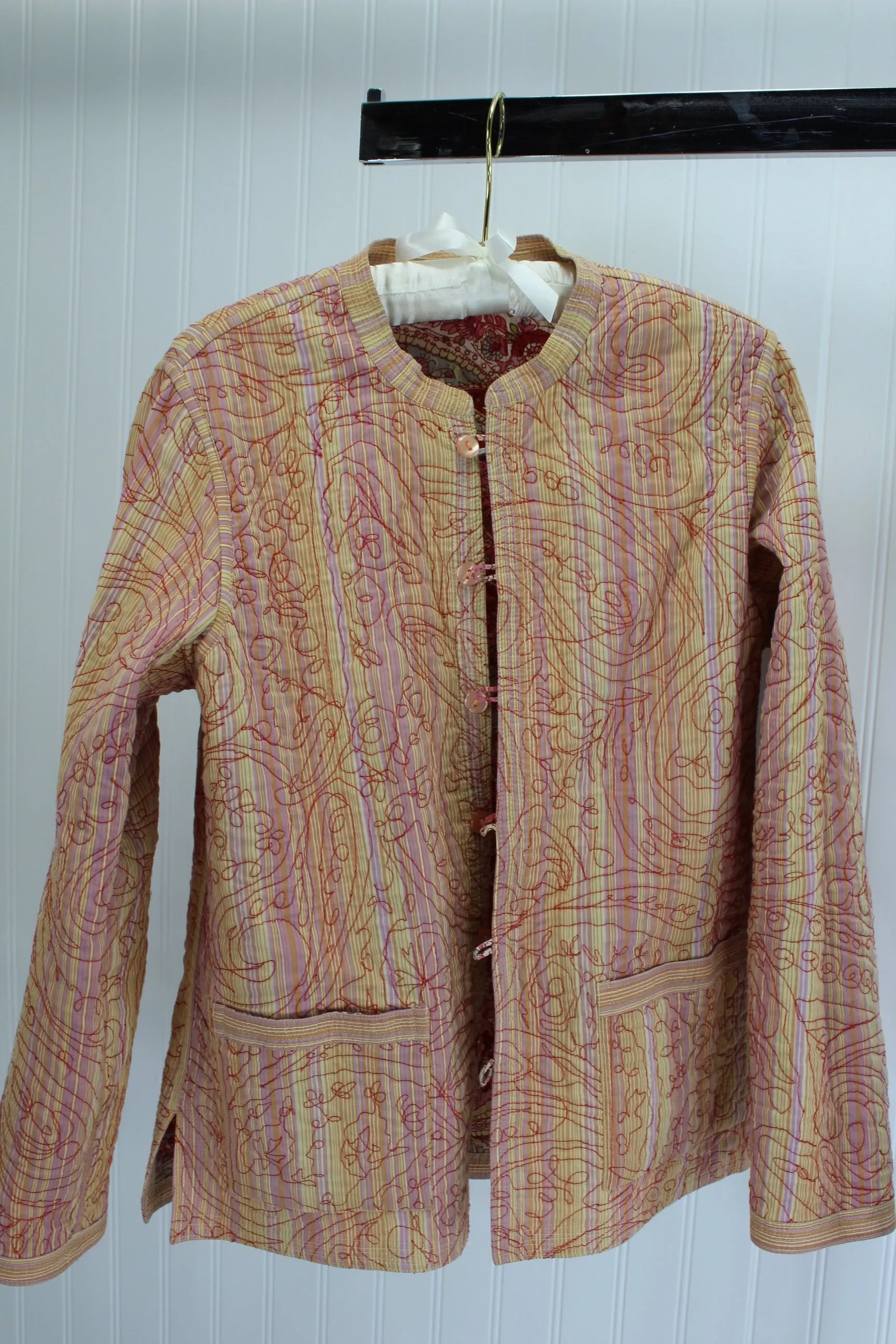 Unbranded Vera Bradley Style Jacket Reversible Quilted Paisley Rose Pink Cream