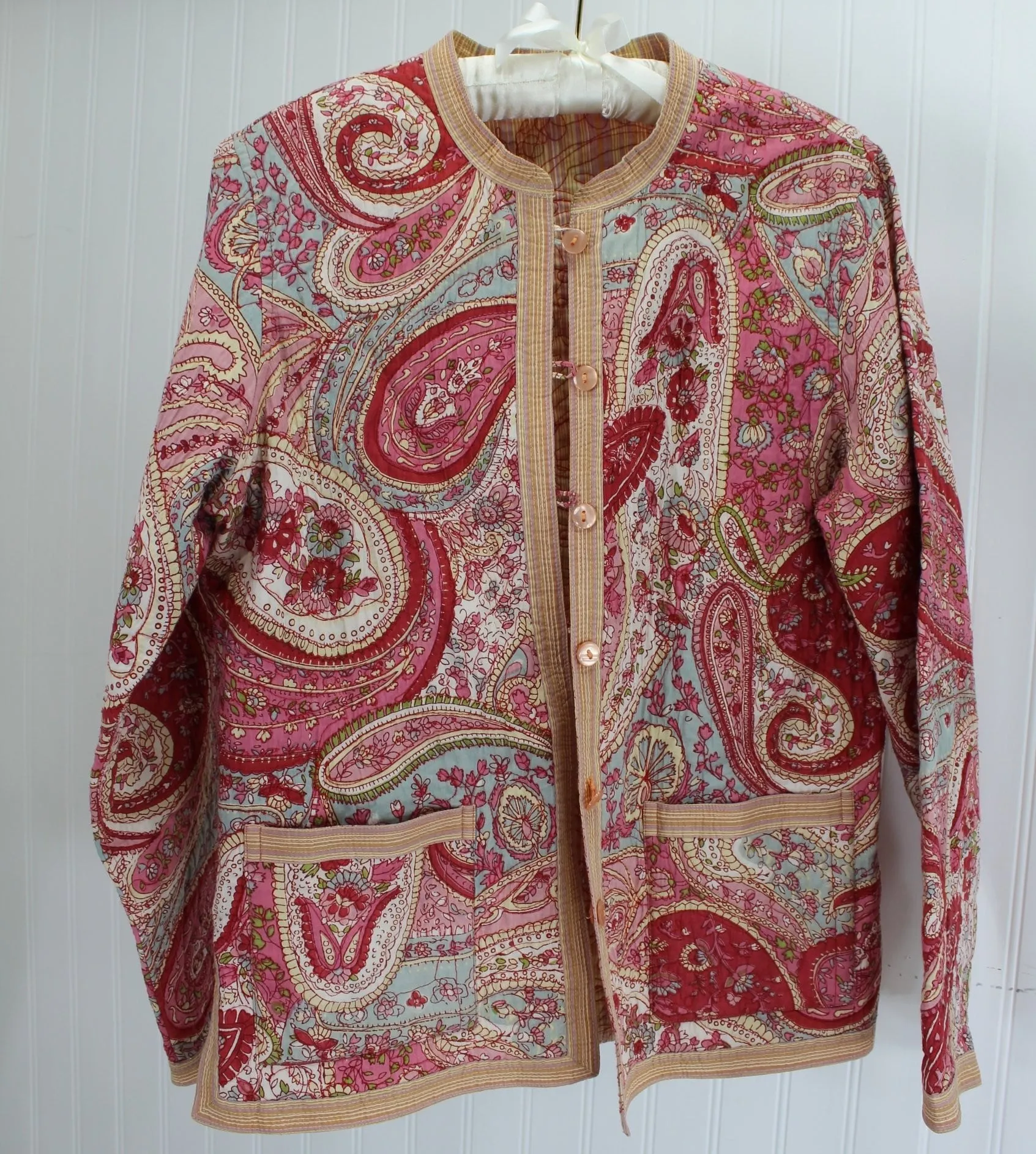 Unbranded Vera Bradley Style Jacket Reversible Quilted Paisley Rose Pink Cream