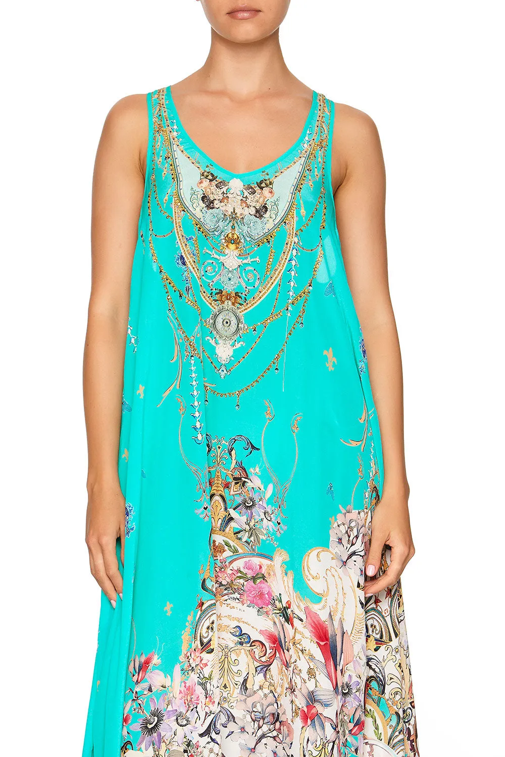 V NECK RACER BACK DRESS FLORAISON