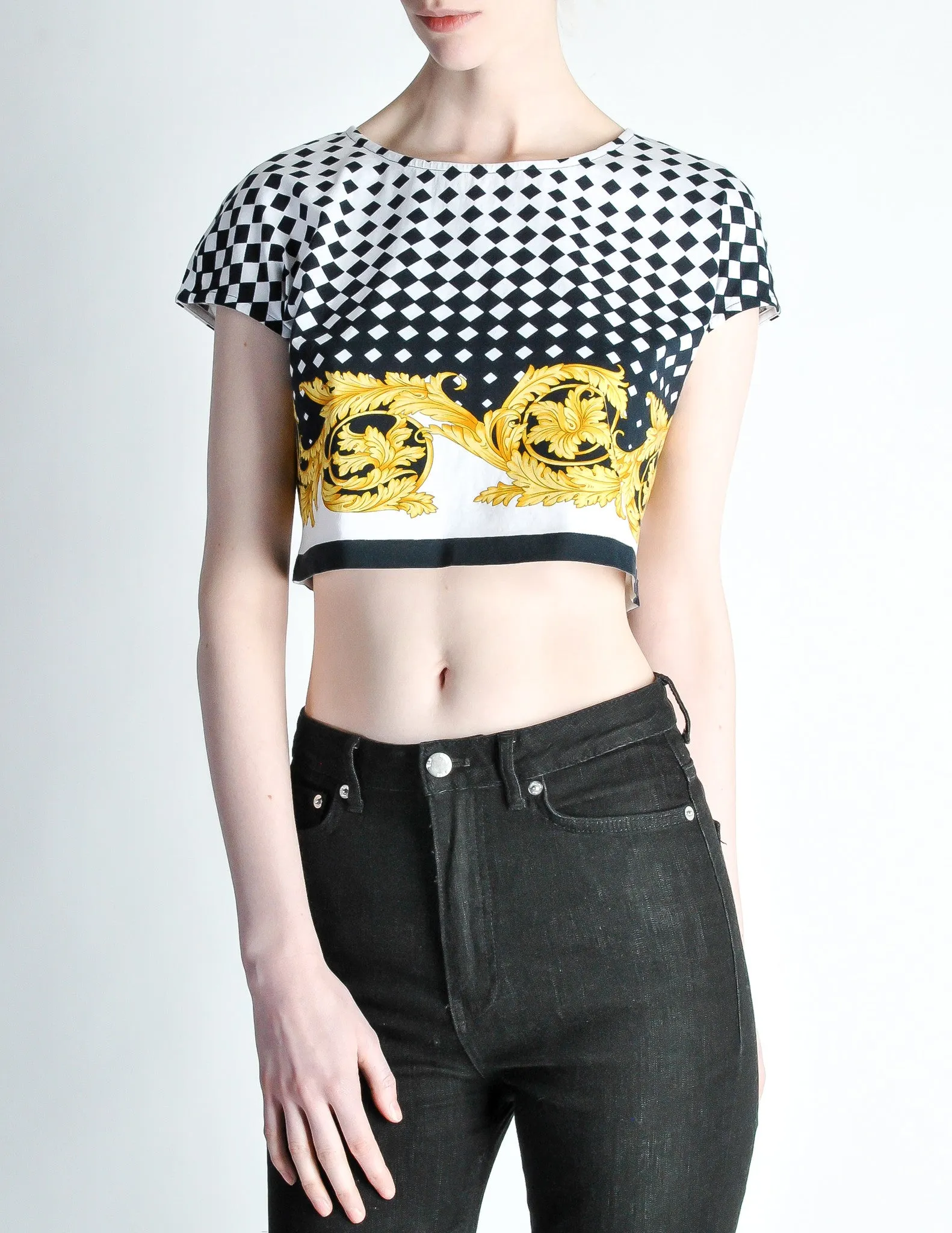 Versace Vintage Checkered Baroque Crop Top