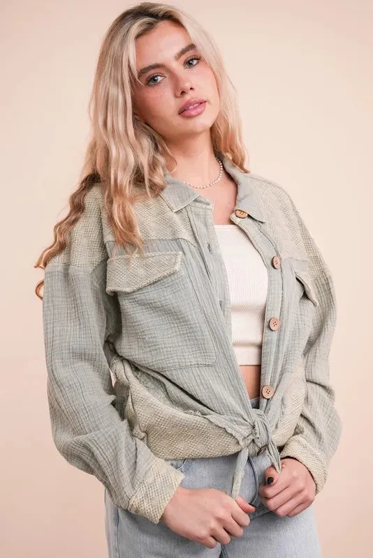 VERY J Mineral Washed Oversized Gauze Shacket