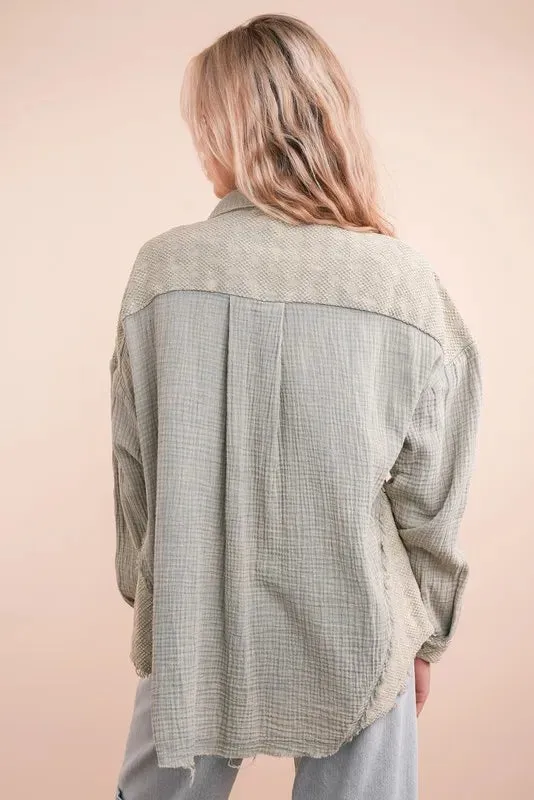VERY J Mineral Washed Oversized Gauze Shacket