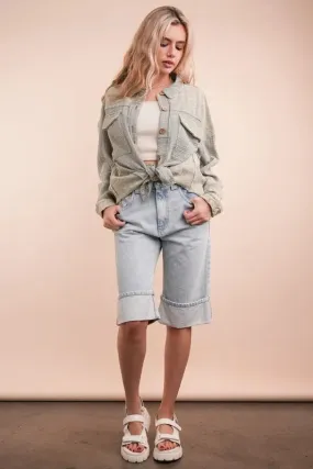 VERY J Mineral Washed Oversized Gauze Shacket
