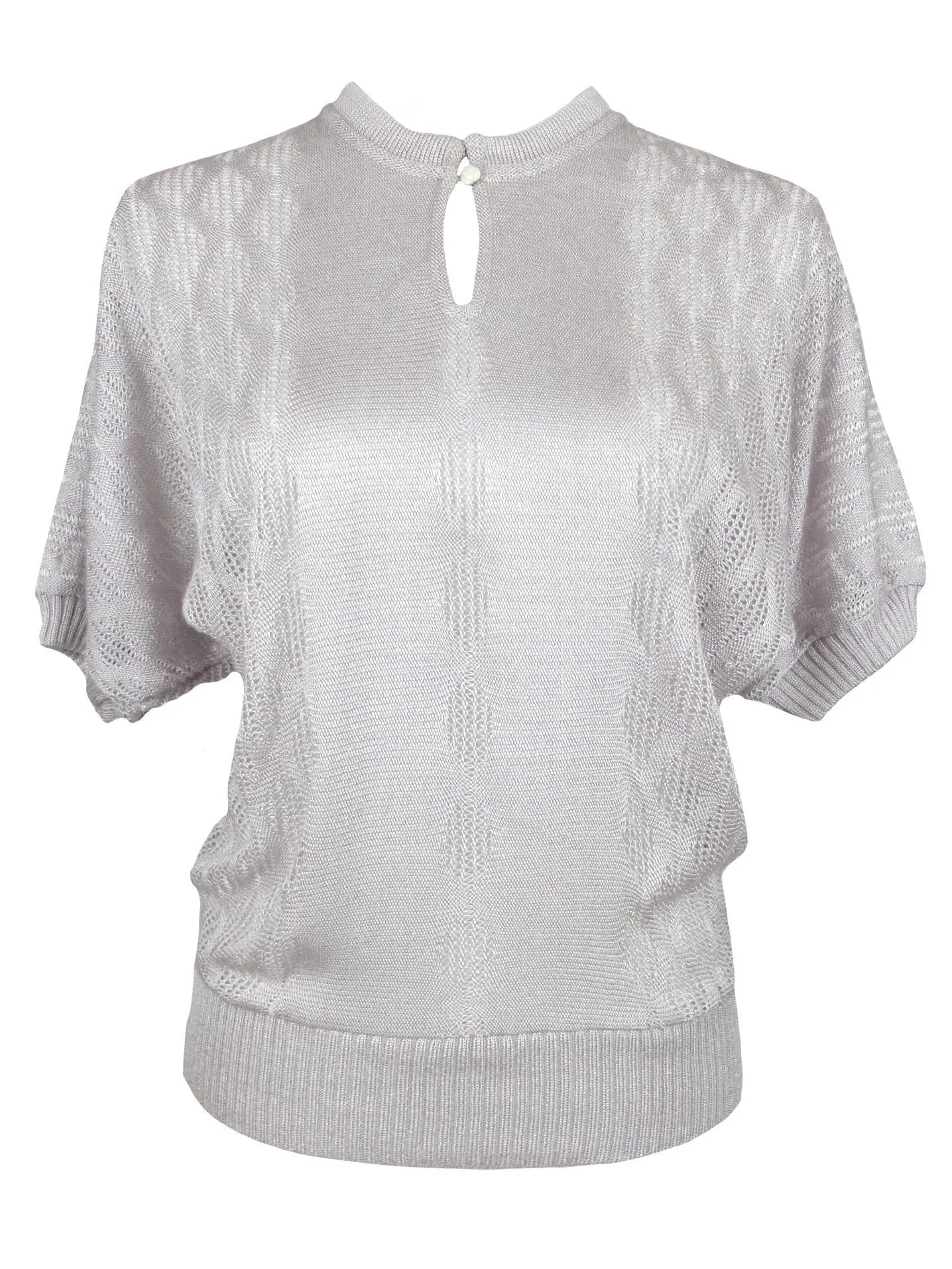 Vintage 70s Mod Grey Keyhole Half Sleeve Knit Sweater Blouse