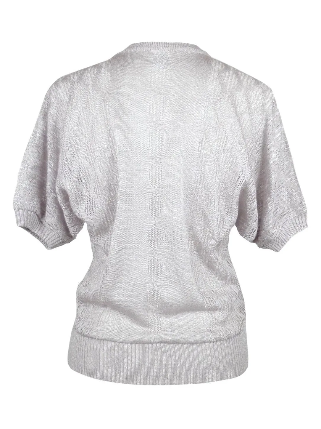 Vintage 70s Mod Grey Keyhole Half Sleeve Knit Sweater Blouse