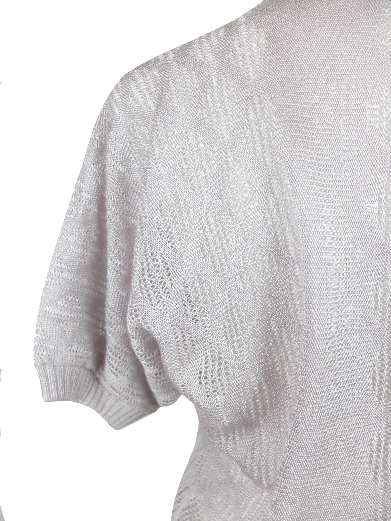 Vintage 70s Mod Grey Keyhole Half Sleeve Knit Sweater Blouse