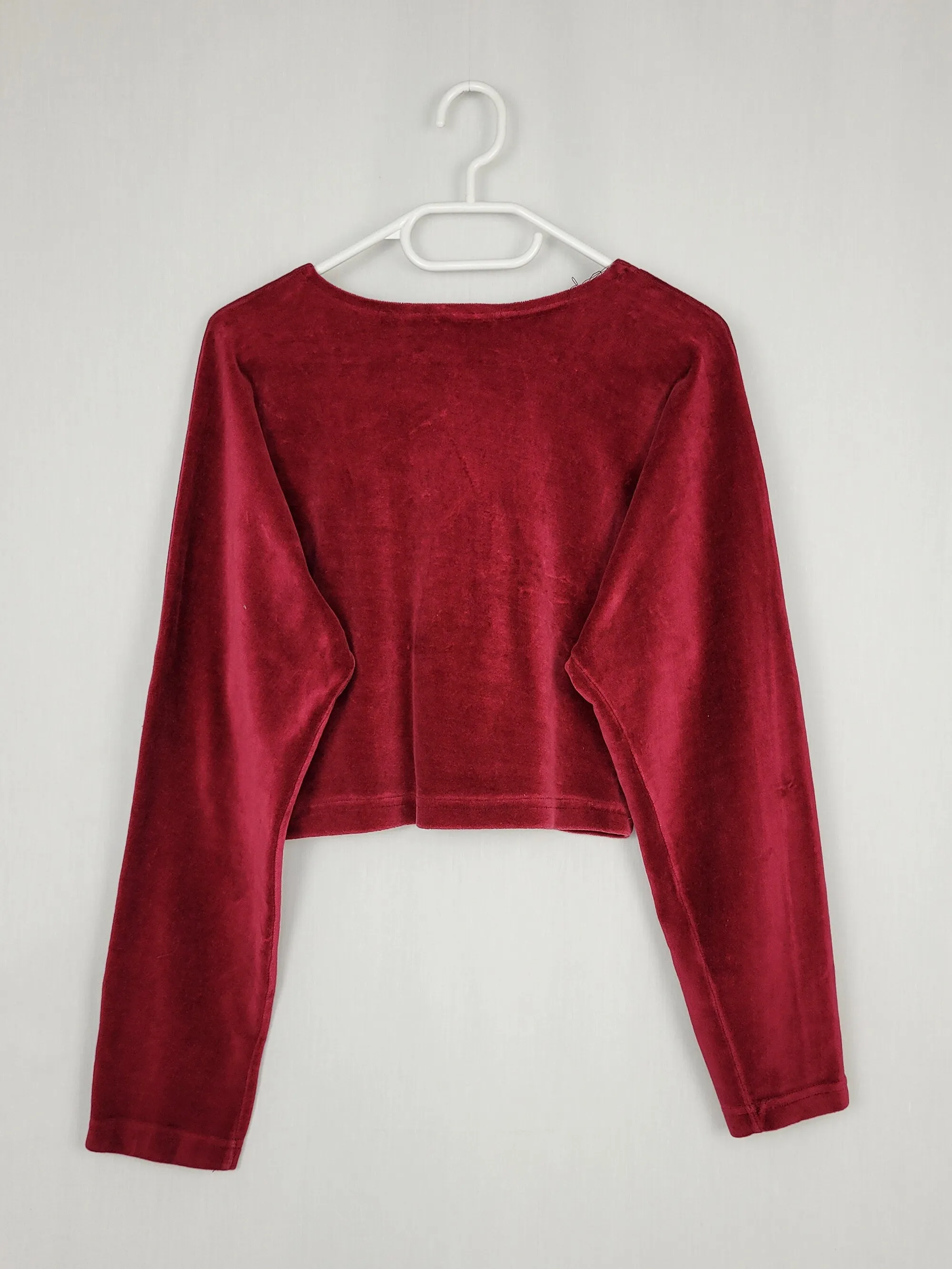 Vintage 90s velveteen burgundy buttons front crop cardigan