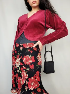 Vintage 90s velveteen burgundy buttons front crop cardigan