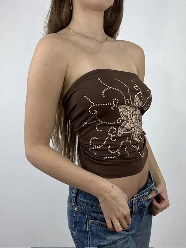 Vintage Floral Print Sleeveless Crop Top for Women