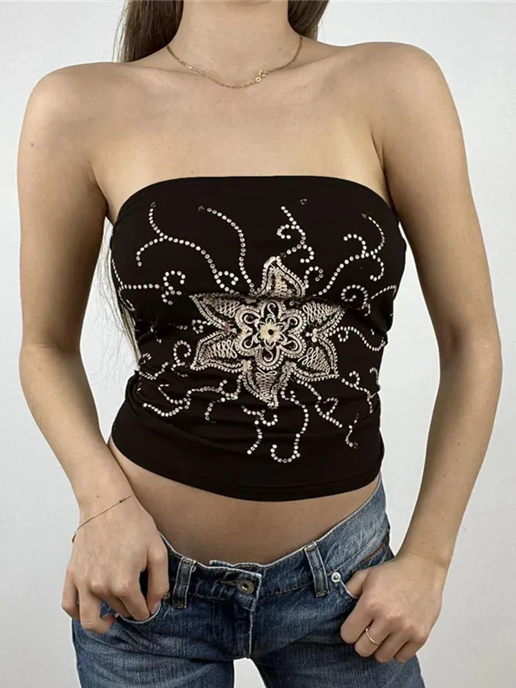Vintage Floral Print Sleeveless Crop Top for Women